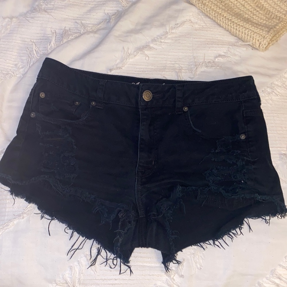 american eagle black jean shortie shorts